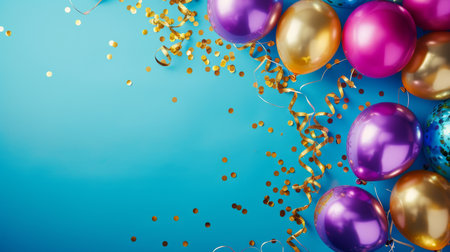 Balloons with confetti. Background template design with helium balloons for Party for Birthday and anniversary celebration, carnival. weddings and valentine's day and international women's dayの素材
