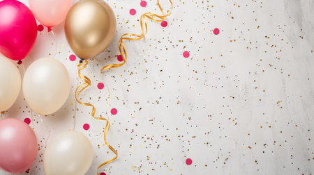 Balloons with confetti. Background template design with helium balloons for Party for Birthday and anniversary celebration, carnival. weddings and valentine's day and international women's dayの素材