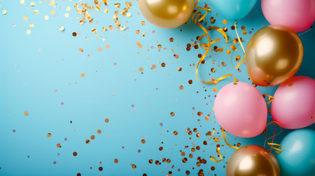 Balloons with confetti. Background template design with helium balloons for Party for Birthday and anniversary celebration, carnival. weddings and valentine's day and international women's dayの素材