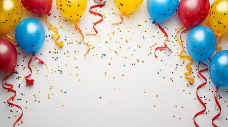 Balloons with confetti. Background template design with helium balloons for Party for Birthday and anniversary celebration, carnival. weddings and valentine's day and international women's dayの素材