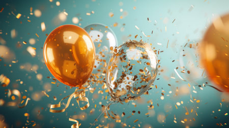 Balloons with confetti. Background template design with helium balloons for Party for Birthday and anniversary celebration, carnival. weddings and valentine's day and international women's dayの素材