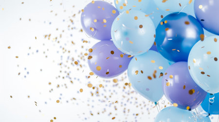 Balloons with confetti. Background template design with helium balloons for Party for Birthday and anniversary celebration, carnival. weddings and valentine's day and international women's dayの素材
