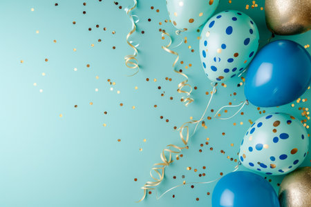 Balloons with confetti. Background template design with helium balloons for Party for Birthday and anniversary celebration, carnival. weddings and valentine's day and international women's dayの素材