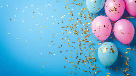 Balloons with confetti. Background template design with helium balloons for Party for Birthday and anniversary celebration, carnival. weddings and valentine's day and international women's dayの素材
