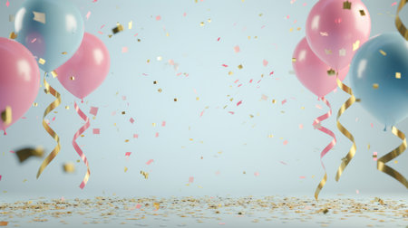 Balloons with confetti. Background template design with helium balloons for Party for Birthday and anniversary celebration, carnival. weddings and valentine's day and international women's dayの素材