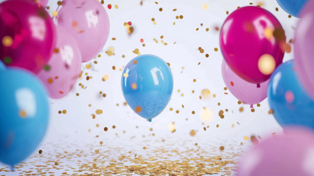 Balloons with confetti. Background template design with helium balloons for Party for Birthday and anniversary celebration, carnival. weddings and valentine's day and international women's dayの素材