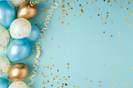 Balloons with confetti. Background template design with helium balloons for Party for Birthday and anniversary celebration, carnival. weddings and valentine's day and international women's dayの素材