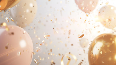 Balloons with confetti. Background template design with helium balloons for Party for Birthday and anniversary celebration, carnival. weddings and valentine's day and international women's dayの素材