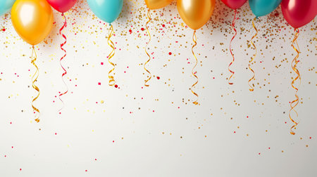 Balloons with confetti. Background template design with helium balloons for Party for Birthday and anniversary celebration, carnival. weddings and valentine's day and international women's dayの素材