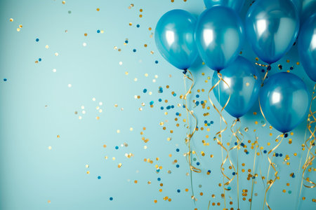 Balloons with confetti. Background template design with helium balloons for Party for Birthday and anniversary celebration, carnival. weddings and valentine's day and international women's dayの素材