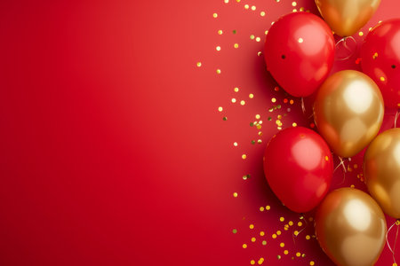 Balloons with confetti. Background template design with helium balloons for Party for Birthday and anniversary celebration, carnival. weddings and valentine's day and international women's dayの素材