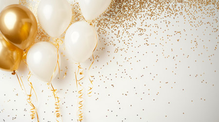 Balloons with confetti. Background template design with helium balloons for Party for Birthday and anniversary celebration, carnival. weddings and valentine's day and international women's dayの素材