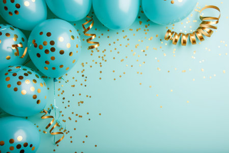 Balloons with confetti. Background template design with helium balloons for Party for Birthday and anniversary celebration, carnival. weddings and valentine's day and international women's dayの素材