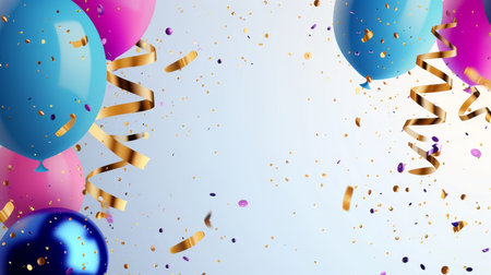 Balloons with confetti. Background template design with helium balloons for Party for Birthday and anniversary celebration, carnival. weddings and valentine's day and international women's dayの素材
