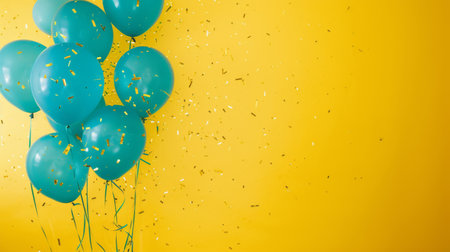 Balloons with confetti. Background template design with helium balloons for Party for Birthday and anniversary celebration, carnival. weddings and valentine's day and international women's dayの素材