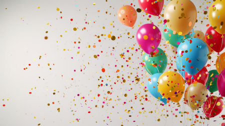 Balloons with confetti. Background template design with helium balloons for Party for Birthday and anniversary celebration, carnival. weddings and valentine's day and international women's dayの素材