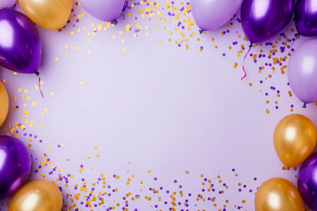 Balloons with confetti. Background template design with helium balloons for Party for Birthday and anniversary celebration, carnival. weddings and valentine's day and international women's dayの素材