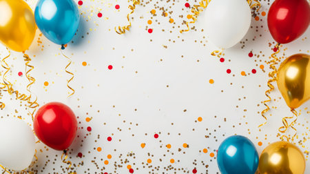 Balloons with confetti. Background template design with helium balloons for Party for Birthday and anniversary celebration, carnival. weddings and valentine's day and international women's dayの素材
