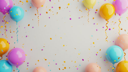 Balloons with confetti. Background template design with helium balloons for Party for Birthday and anniversary celebration, carnival. weddings and valentine's day and international women's dayの素材