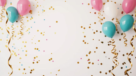 Balloons with confetti. Background template design with helium balloons for Party for Birthday and anniversary celebration, carnival. weddings and valentine's day and international women's dayの素材