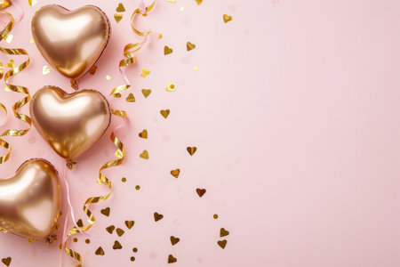 Balloons with confetti. Background template design with helium balloons for Party for Birthday and anniversary celebration, carnival. weddings and valentine's day and international women's dayの素材