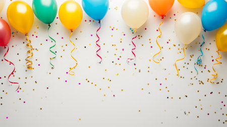 Balloons with confetti. Background template design with helium balloons for Party for Birthday and anniversary celebration, carnival. weddings and valentine's day and international women's dayの素材