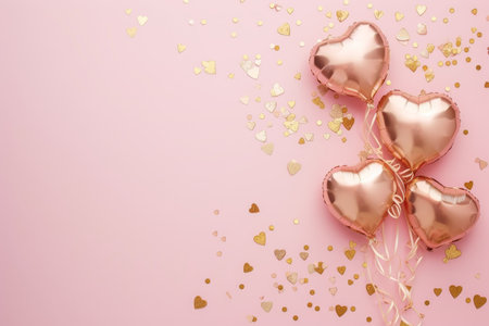 Balloons with confetti. Background template design with helium balloons for Party for Birthday and anniversary celebration, carnival. weddings and valentine's day and international women's dayの素材