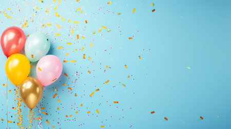 Balloons with confetti. Background template design with helium balloons for Party for Birthday and anniversary celebration, carnival. weddings and valentine's day and international women's dayの素材