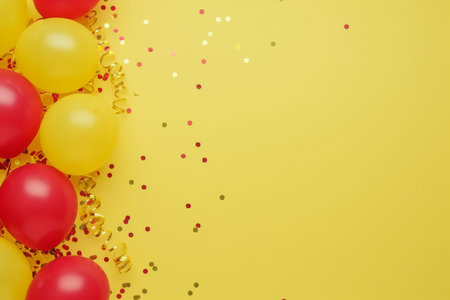 Balloons with confetti. Background template design with helium balloons for Party for Birthday and anniversary celebration, carnival. weddings and valentine's day and international women's dayの素材