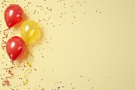 Balloons with confetti. Background template design with helium balloons for Party for Birthday and anniversary celebration, carnival. weddings and valentine's day and international women's dayの素材