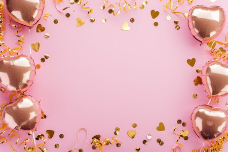 Balloons with confetti. Background template design with helium balloons for Party for Birthday and anniversary celebration, carnival. weddings and valentine's day and international women's dayの素材