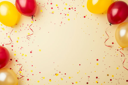 Balloons with confetti. Background template design with helium balloons for Party for Birthday and anniversary celebration, carnival. weddings and valentine's day and international women's dayの素材