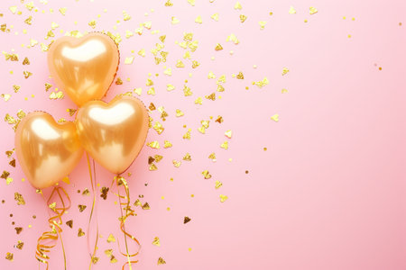 Balloons with confetti. Background template design with helium balloons for Party for Birthday and anniversary celebration, carnival. weddings and valentine's day and international women's dayの素材