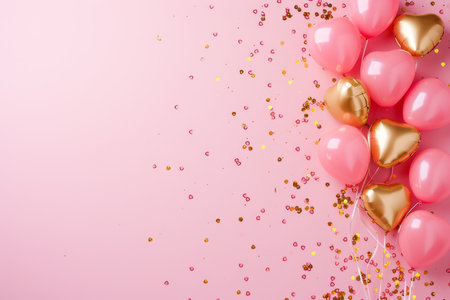 Balloons with confetti. Background template design with helium balloons for Party for Birthday and anniversary celebration, carnival. weddings and valentine's day and international women's dayの素材