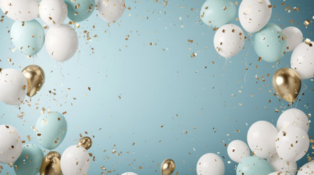 Balloons with confetti. Background template design with helium balloons for Party for Birthday and anniversary celebration, carnival. weddings and valentine's day and international women's dayの素材