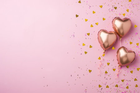Balloons with confetti. Background template design with helium balloons for Party for Birthday and anniversary celebration, carnival. weddings and valentine's day and international women's dayの素材