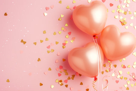 Balloons with confetti. Background template design with helium balloons for Party for Birthday and anniversary celebration, carnival. weddings and valentine's day and international women's dayの素材
