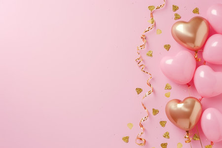 Balloons with confetti. Background template design with helium balloons for Party for Birthday and anniversary celebration, carnival. weddings and valentine's day and international women's dayの素材