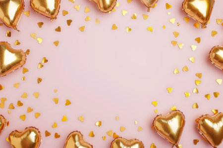 Balloons with confetti. Background template design with helium balloons for Party for Birthday and anniversary celebration, carnival. weddings and valentine's day and international women's dayの素材