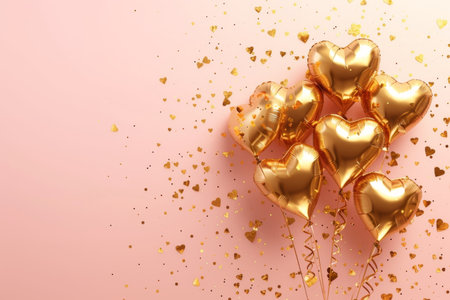 Balloons with confetti. Background template design with helium balloons for Party for Birthday and anniversary celebration, carnival. weddings and valentine's day and international women's dayの素材