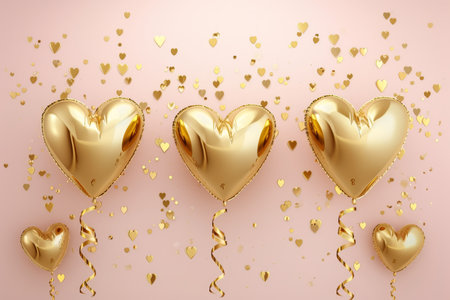 Balloons with confetti. Background template design with helium balloons for Party for Birthday and anniversary celebration, carnival. weddings and valentine's day and international women's dayの素材