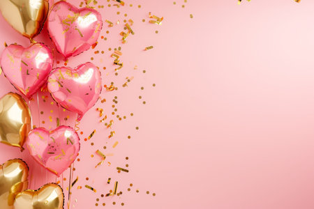 Balloons with confetti. Background template design with helium balloons for Party for Birthday and anniversary celebration, carnival. weddings and valentine's day and international women's dayの素材