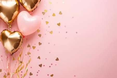 Balloons with confetti. Background template design with helium balloons for Party for Birthday and anniversary celebration, carnival. weddings and valentine's day and international women's dayの素材