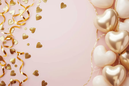 Balloons with confetti. Background template design with helium balloons for Party for Birthday and anniversary celebration, carnival. weddings and valentine's day and international women's dayの素材