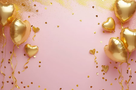 Balloons with confetti. Background template design with helium balloons for Party for Birthday and anniversary celebration, carnival. weddings and valentine's day and international women's dayの素材