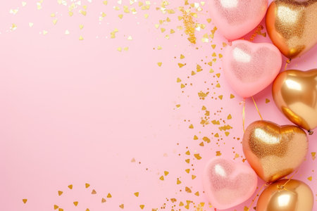 Balloons with confetti. Background template design with helium balloons for Party for Birthday and anniversary celebration, carnival. weddings and valentine's day and international women's dayの素材