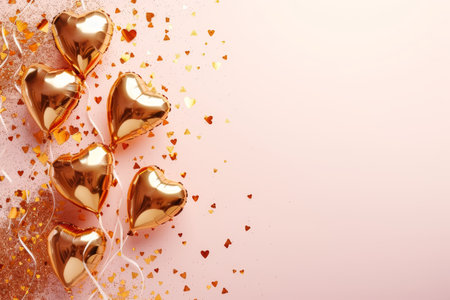 Balloons with confetti. Background template design with helium balloons for Party for Birthday and anniversary celebration, carnival. weddings and valentine's day and international women's dayの素材