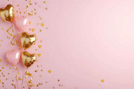 Balloons with confetti. Background template design with helium balloons for Party for Birthday and anniversary celebration, carnival. weddings and valentine's day and international women's dayの素材