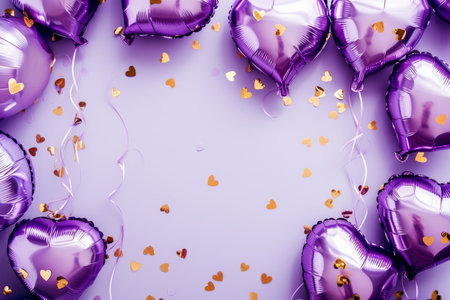 Balloons with confetti. Background template design with helium balloons for Party for Birthday and anniversary celebration, carnival. weddings and valentine's day and international women's dayの素材