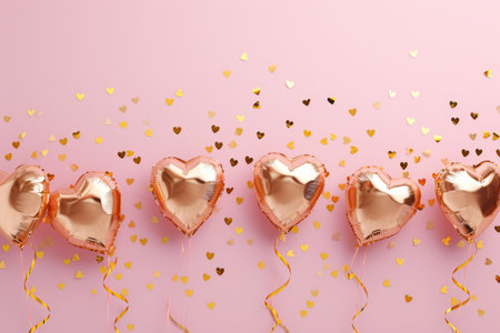 Balloons with confetti. Background template design with helium balloons for Party for Birthday and anniversary celebration, carnival. weddings and valentine's day and international women's dayの素材